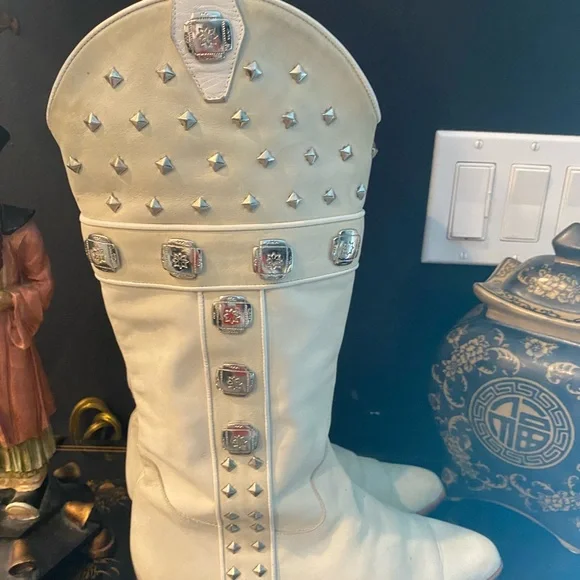 Donald J. Pliner Cream Studded Combat Boots - Picture 3 of 5